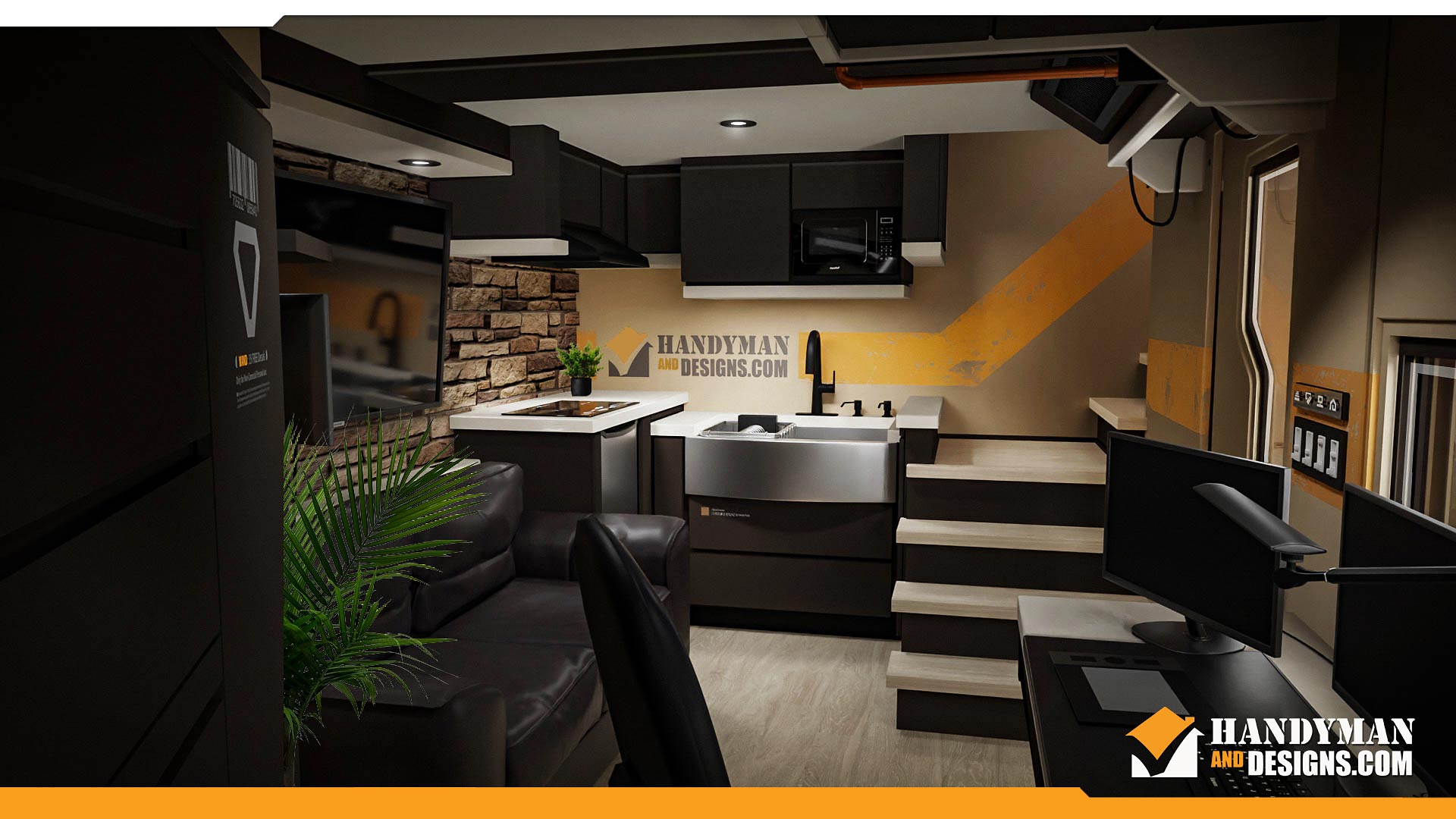 Sci-fi Handyman Studio Lounge Kitchen Area 3D Render Concept Photo